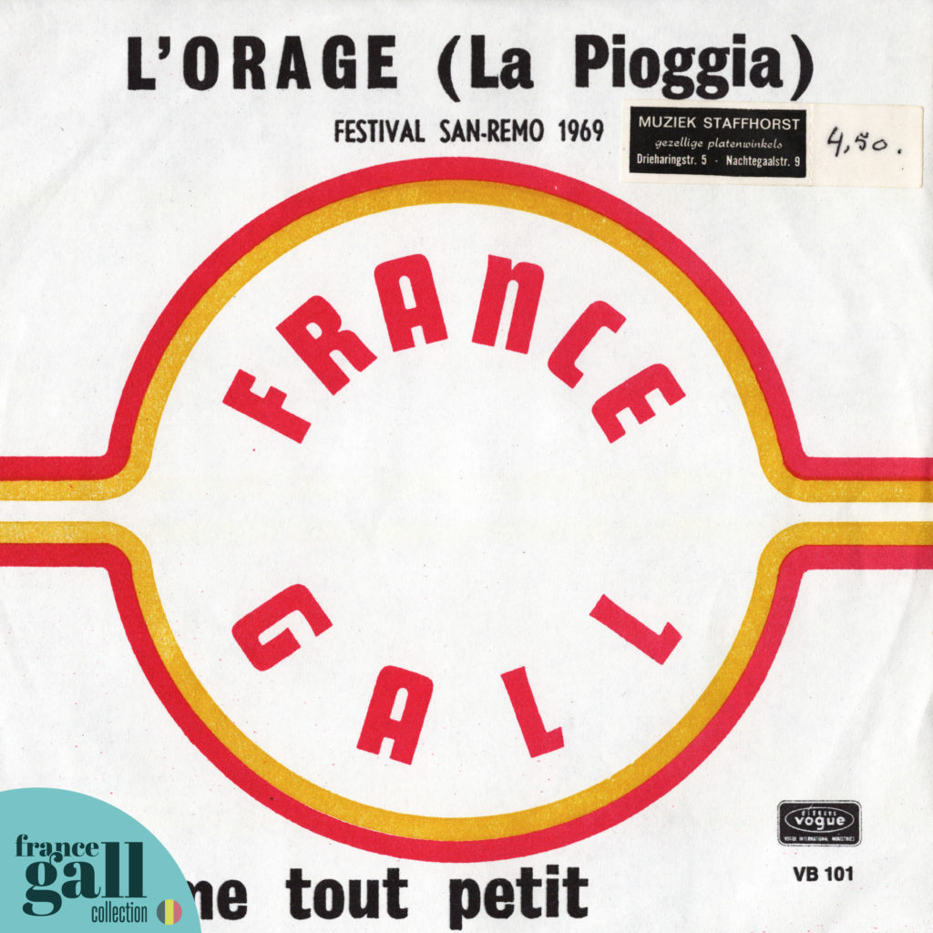 Ce 45 tours contient 2 titres de France Gall, dont le titre L'Orage. Ce titre est interprété en italien, par France Gall, deux ans après la participation de Dalida et de de Luigi Tenco au festival de chansons italiennes de San Remo en 1969.