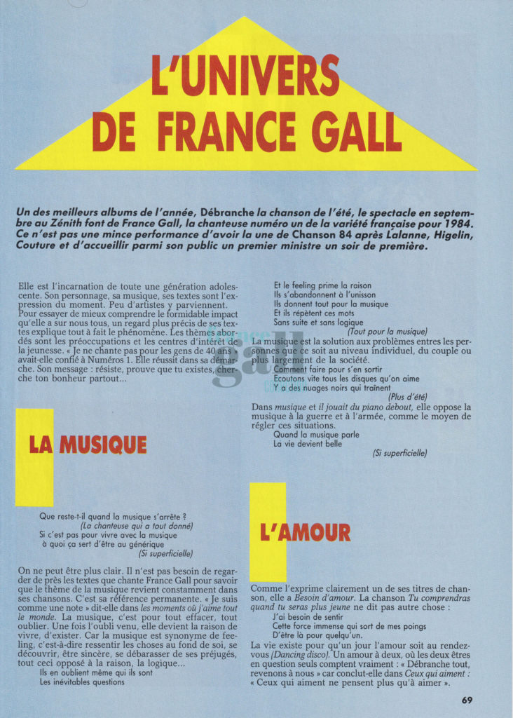 1984 marque le retour de France Gall après deux ans d'absence désirées, du devant de la scène.