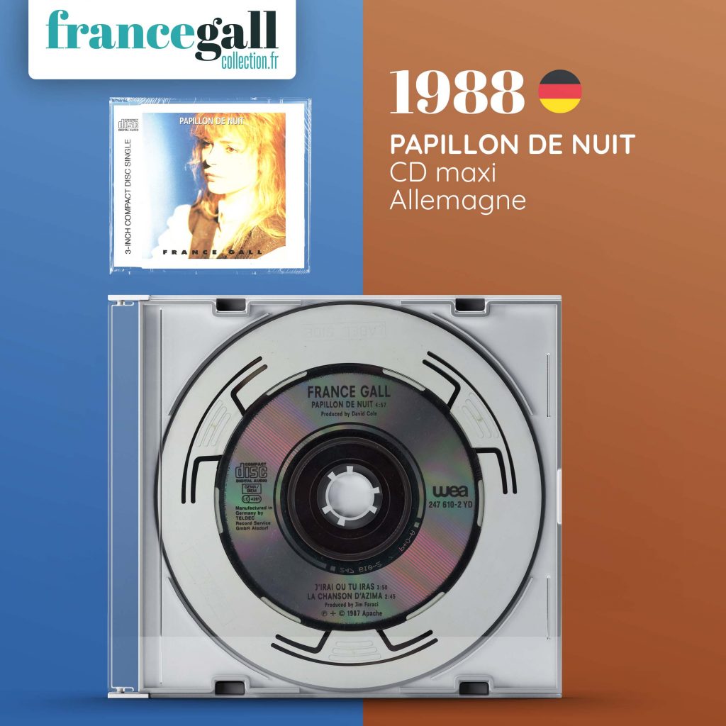 Ce maxi CD en provenance d'Allemagne contient 3 extraits de Babacar, le 6ème album studio que Michel Berger a produit pour France Gall, avec les titres Papillon de nuit, J'irais ou tu iras et La chanson d'Azima.