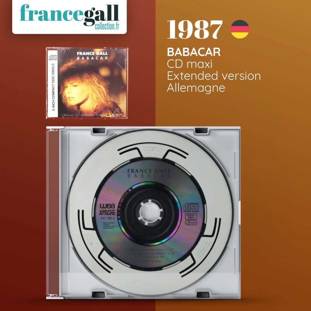 Ce maxi CD en provenance d'Allemagne contient le 1er et le 2ème extrait de Babacar, le 6ème album studio que Michel Berger a produit pour France Gall, avec les titres Babacar, Ella, elle l'a et C'est bon que tu sois là.