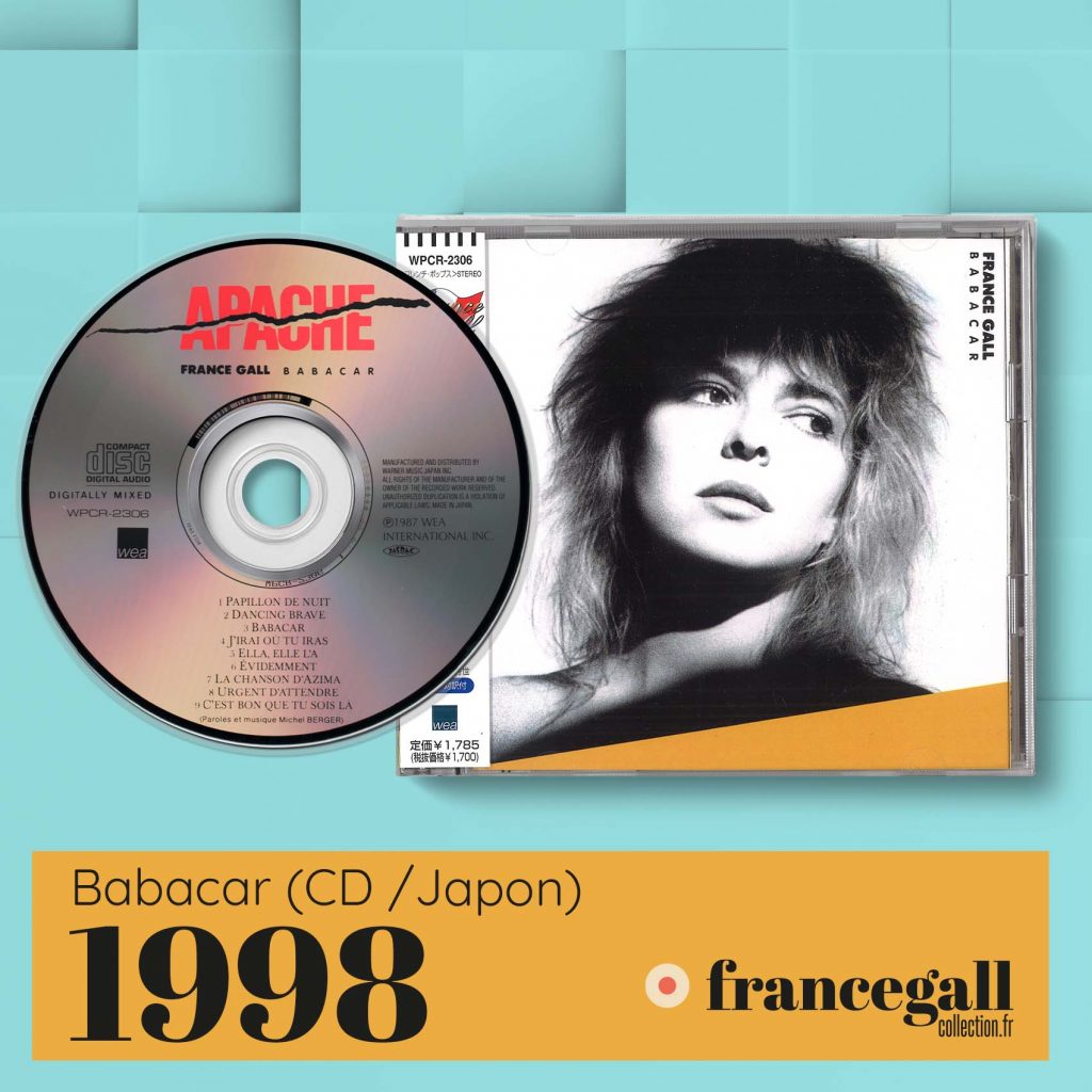 Edition CD parue au Japon le 26 novembre 1998 de Babacar, le 6ème album studio que Michel Berger a produit pour France Gall. Babacar est un album conceptuel, grave et fort, en forme d'hymne profond à l'Afrique, laissant filtrer émotions et colère.