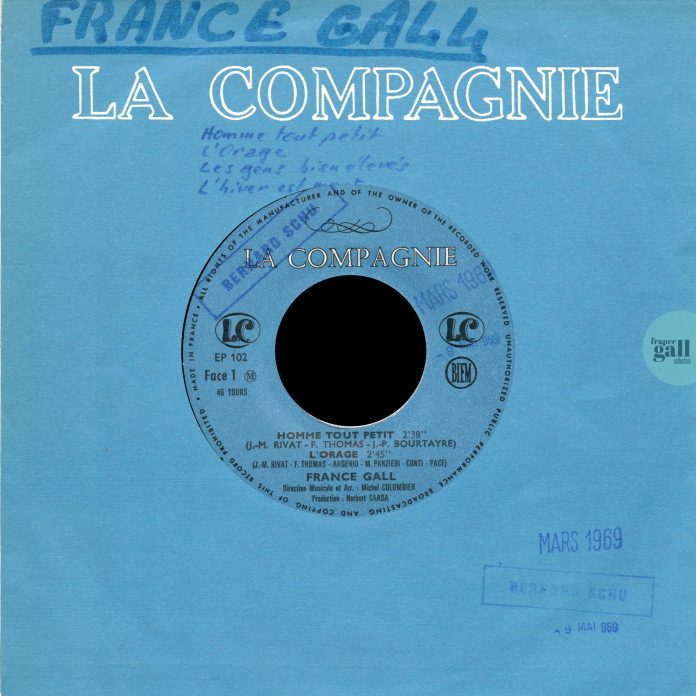 Ce 45 tours promotionnel de 1969 édité sous La Compagnie contient 4 titres de France Gall, dont le titre Homme tout petit.