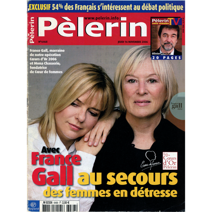 Lorsque, en septembre, Mona Chasserio lui a proposé d'être la marraine de notre opération Cœurs d'Or 2006, France Gall a répondu « oui » sans hésiter. Parce que l'action de Cœur de femmes touche particulièrement la chanteuse. Elle s'est confiée à Pèlerin.
