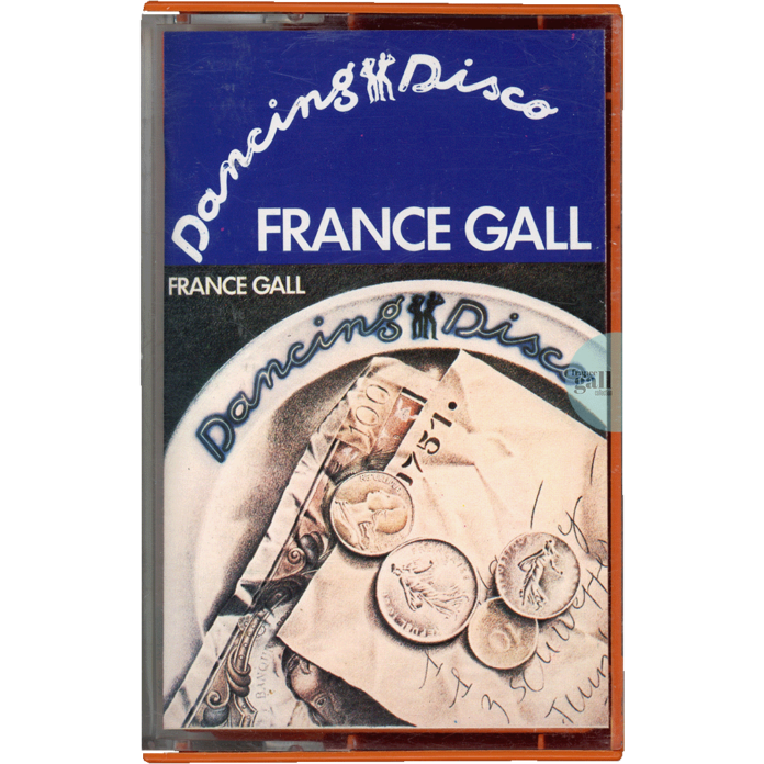 Album avec un boitier et une cassette de couleur orange de Dancing Disco, le second album studio que Michel Berger a produit pour France Gall en 1977.