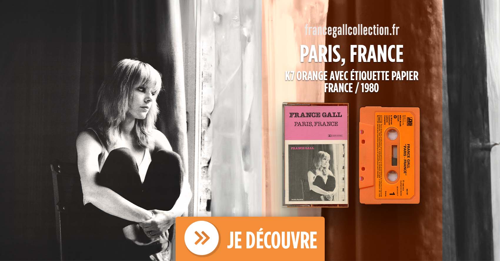 Edition au format cassette de couleur orange, avec étiquette en papier, du 19 mai 1980 de Paris, France, troisième album studio que Michel Berger a produit pour France Gall.