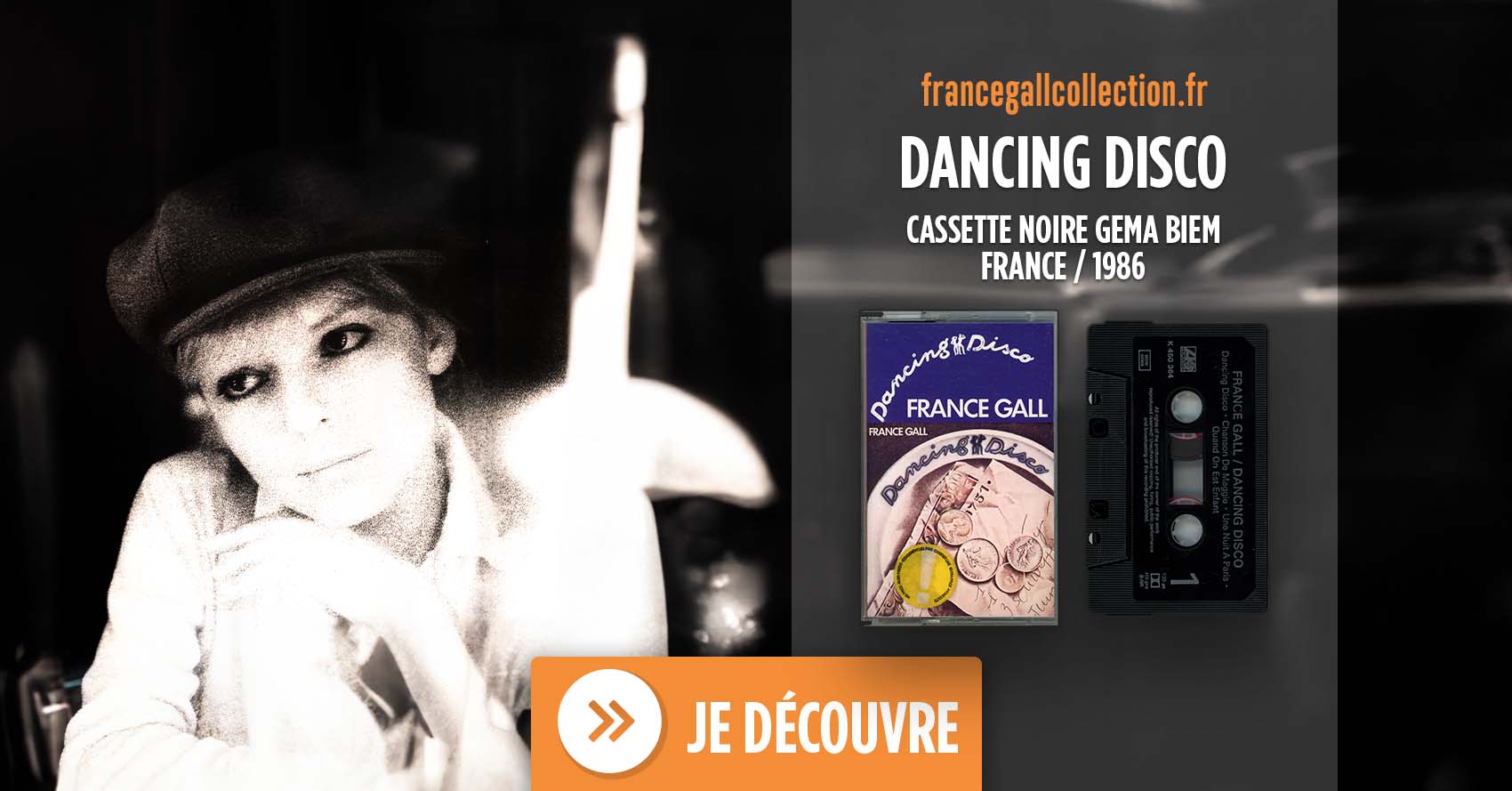 Album avec un boitier transparent et une cassette noire de Dancing Disco, le second album studio que Michel Berger a produit pour France Gall en 1977. Cette édition est de 1986.