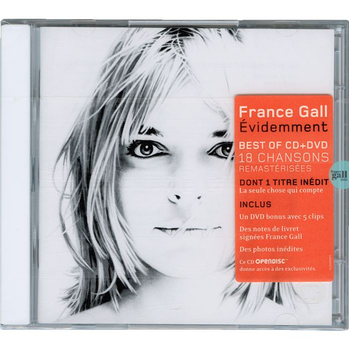 Édition de la compilation Évidemment de France Gall de 2005 proposée sous la forme d'un CD et d'un DVD, contenant 18 titres originaux remasterisés, 5 clips vidéo et un livret de 16 pages.