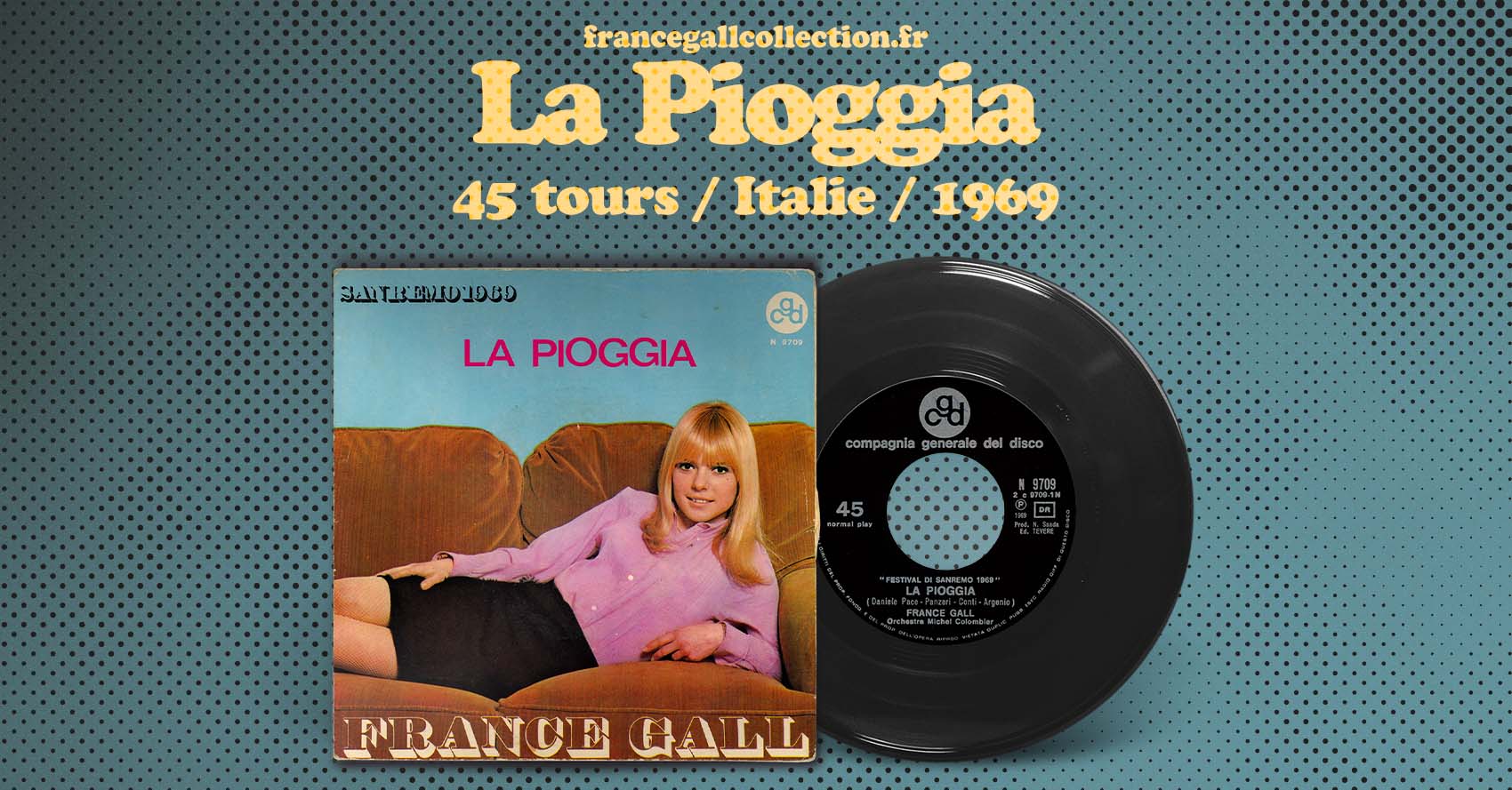 45 tours en provenance d'Italie contenant en face A le titre La Pioggia, version chantée en Italien de L'orage, et en face B la chanson Matrimonio d'amore.
