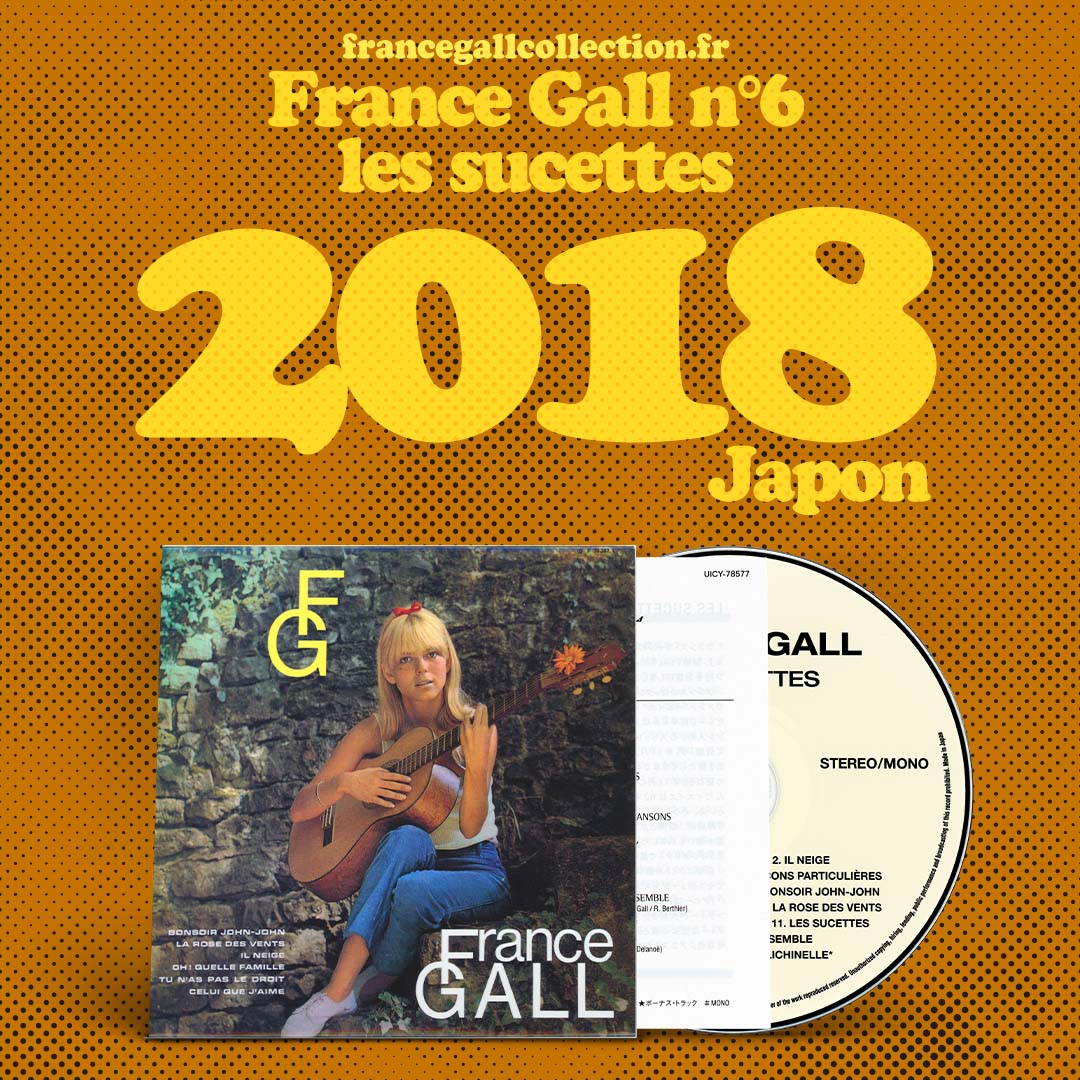 France Gall N°6, ou FG (ou encore Les sucettes) est le sixième album sur vinyle de France Gall, sorti en pleine période yéyé en novembre 1966. Cette réédition avec pochette cartonnée en provenance du Japon est parue en janvier 2018.