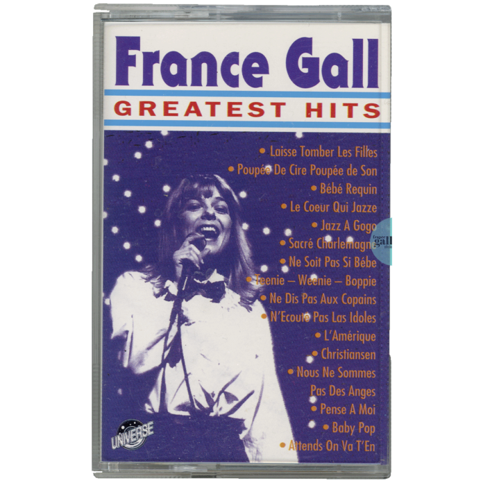 Compilation au format cassette parue en 1993 en provenance d'Allemagne, pour l'Union Européenne, contenant 16 titres de France Gall parus entre 1963 et 1967.